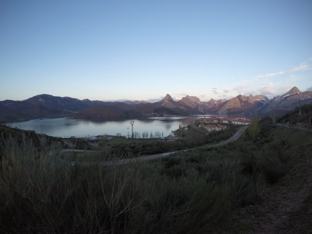 Dawn light over town