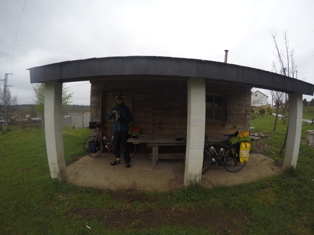 Sheltering from the rain for a snack