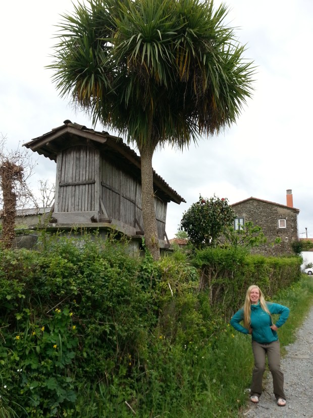 Famous elaborate chicken house of Galicia (and me pretending to be a chicken)
