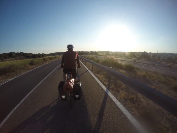 Dave rides into the morning sun