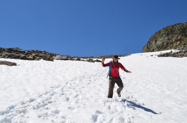 Across the snow field