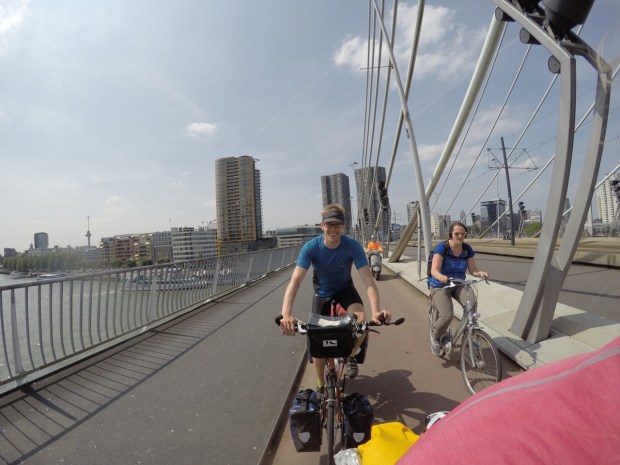 Dave enjoying Rotterdam (about to be overtaken by a slightly larger lady - Anna, ride faster!)