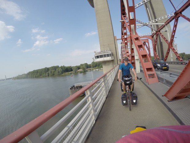 Dave happily riding over the bridge. (What detour?)